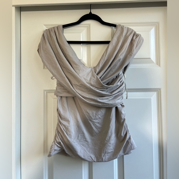 Off-The-Shoulder Ruched Wrap Top - Picture 2 of 7